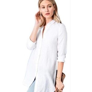 Garnet Hill White Linen Top Long Sleeve Shirt M